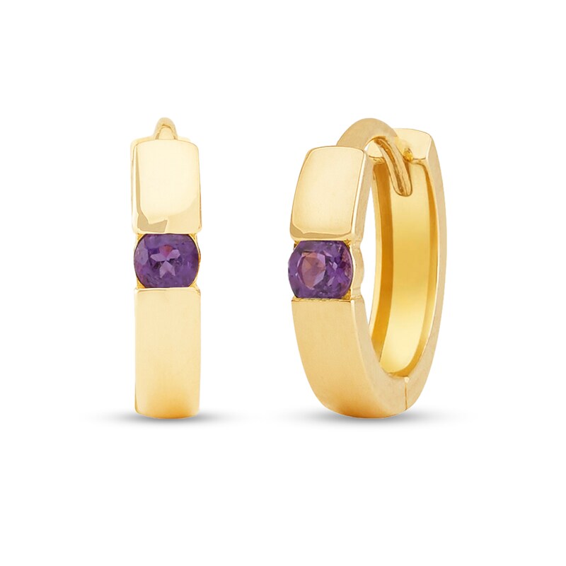 Main Image 1 of Amethyst Channel-Set Solitaire Huggie Hoop Earrings in 14K Gold