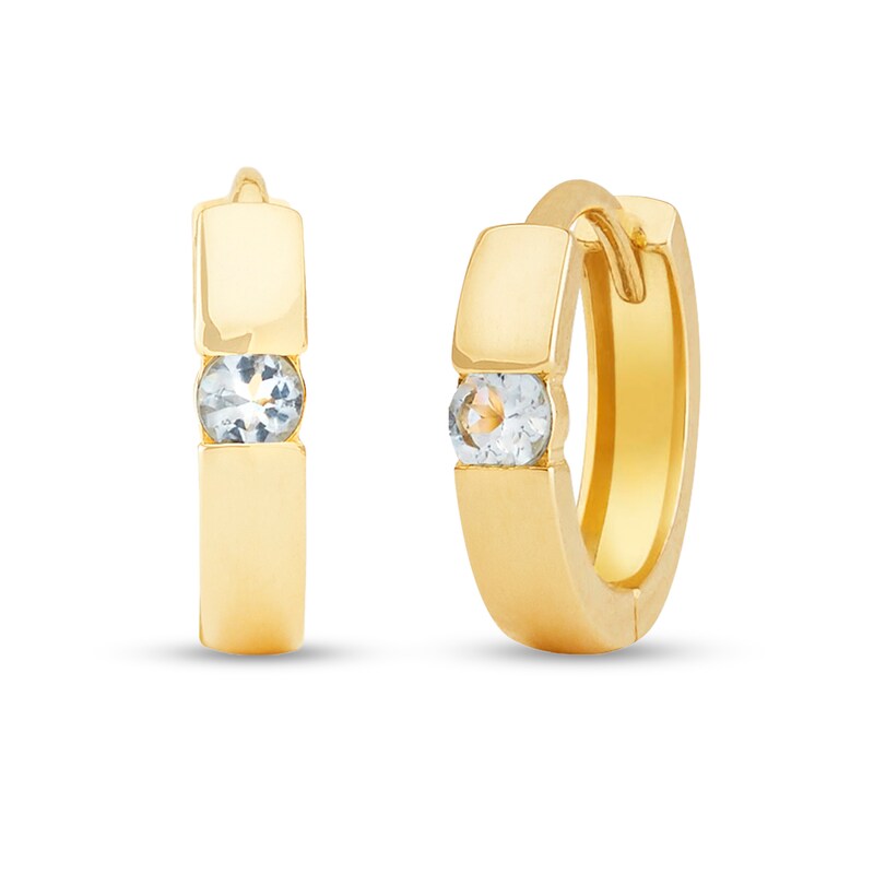 Aquamarine Channel-Set Solitaire Huggie Hoop Earrings in 14K Gold