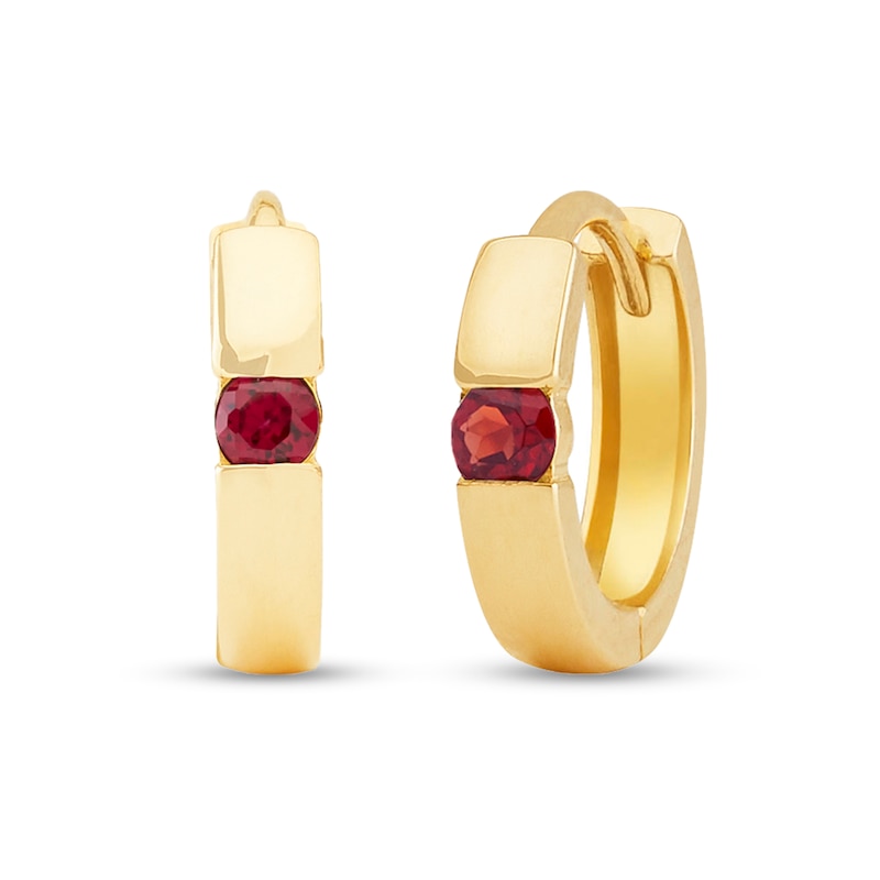 Garnet Channel-Set Solitaire Huggie Hoop Earrings in 14K Gold