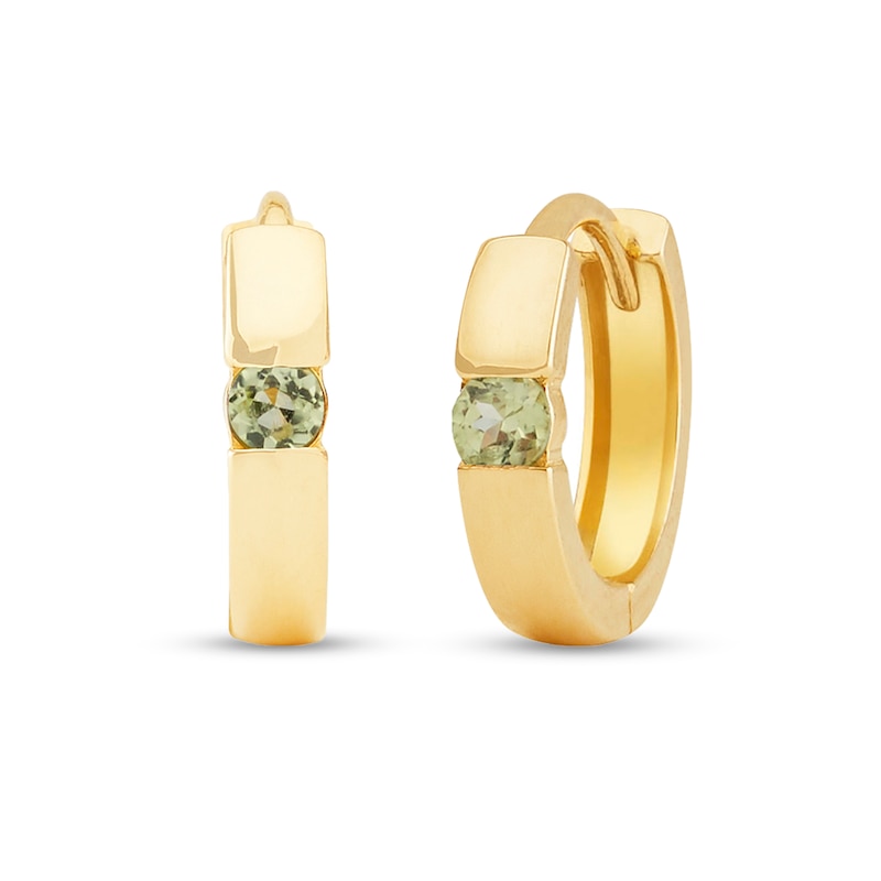 Peridot Channel-Set Solitaire Huggie Hoop Earrings in 14K Gold