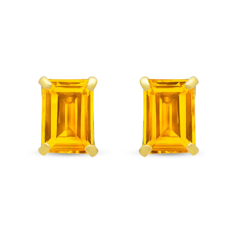 Emerald-Cut Citrine Solitaire Stud Earrings in 14K Gold