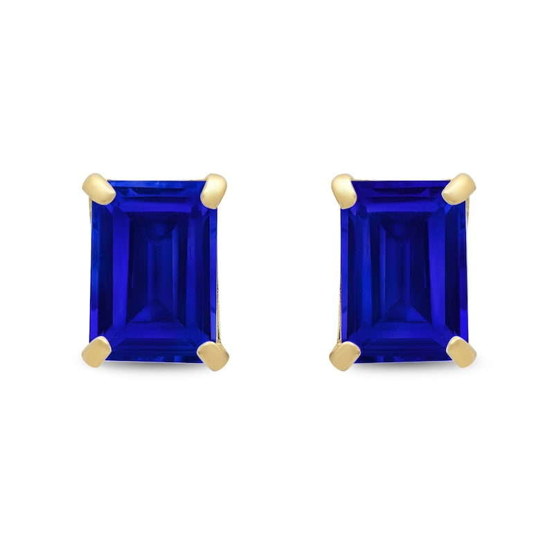 Emerald-Cut Blue Lab-Created Sapphire Solitaire Stud Earrings in 14K Gold