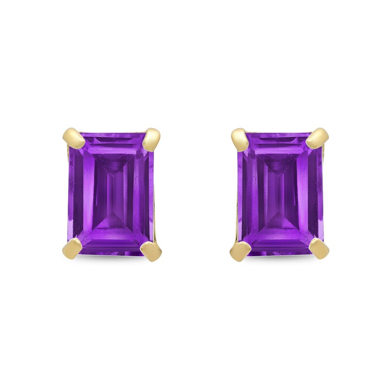 Emerald-Cut Amethyst Solitaire Stud Earrings in 14K Gold