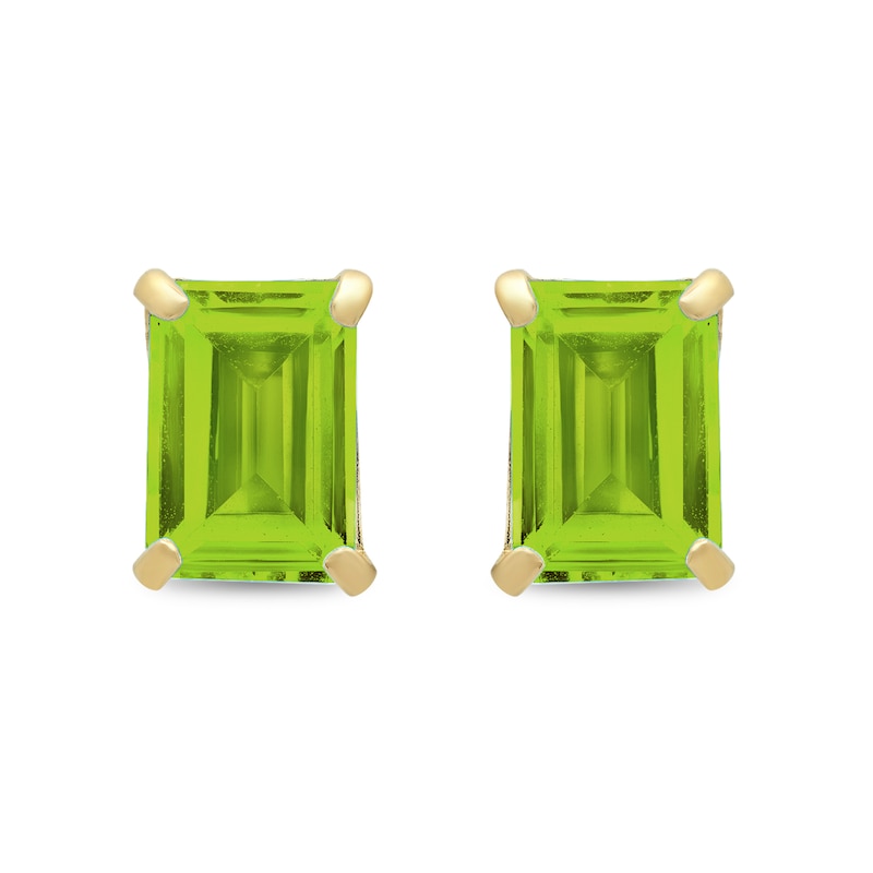Emerald-Cut Peridot Solitaire Stud Earrings in 14K Gold