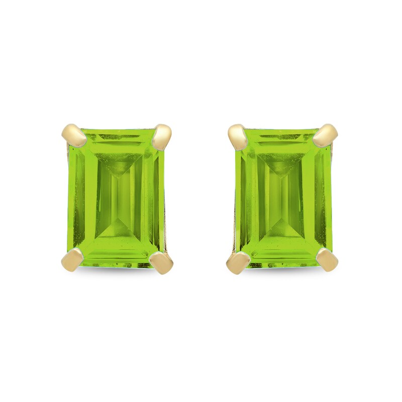 Main Image 1 of Emerald-Cut Peridot Solitaire Stud Earrings in 14K Gold