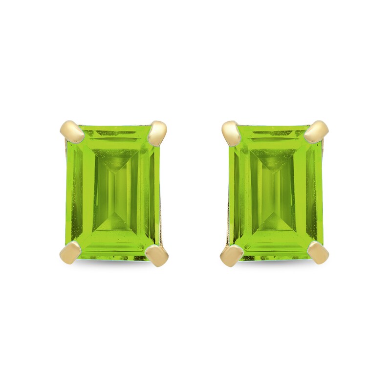 Emerald-Cut Peridot Solitaire Stud Earrings in 14K Gold