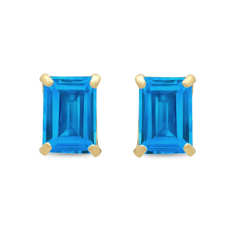 Emerald-Cut Swiss Blue Topaz Solitaire Stud Earrings in 14K Gold