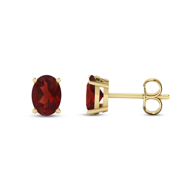 Oval Garnet Solitaire Stud Earrings in 14K Gold