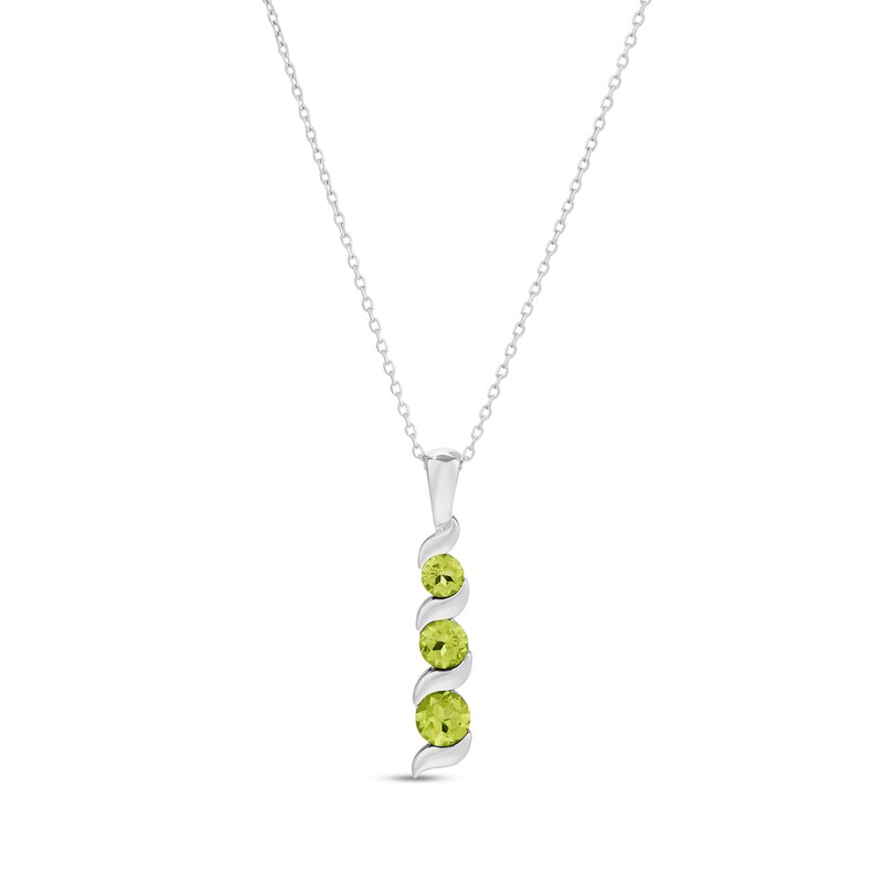 Journey Peridot Three Stone Cascading Linear Drop Pendant in 14K White gold