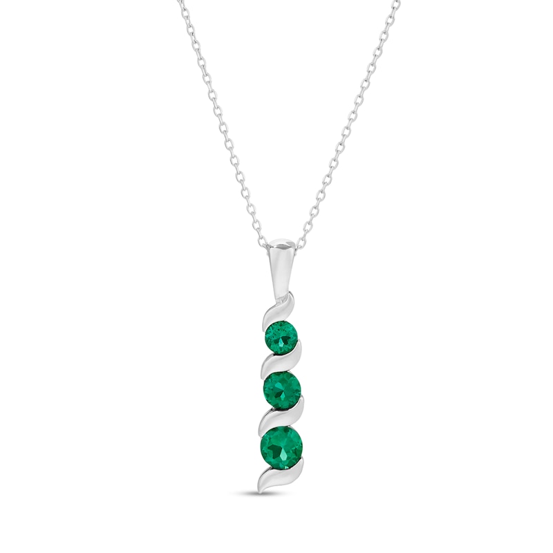 Main Image 1 of Journey Lab-Created Emerald Three Stone Cascading Linear Drop Pendant in 14K White gold