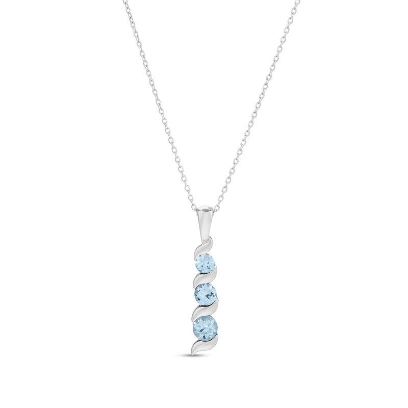 Main Image 1 of Journey Aquamarine Three Stone Cascading Linear Drop Pendant in 14K White gold