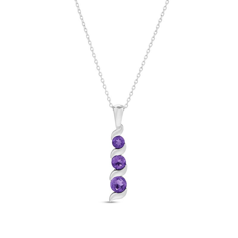 Main Image 1 of Journey Amethyst Three Stone Cascading Linear Drop Pendant in 14K White gold