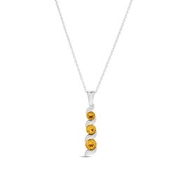 Journey Citrine Three Stone Cascading Linear Drop Pendant in 14K White gold