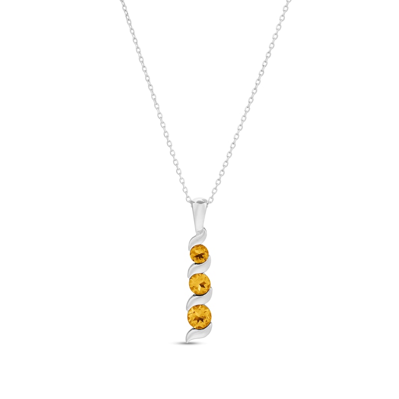 Main Image 1 of Journey Citrine Three Stone Cascading Linear Drop Pendant in 14K White gold