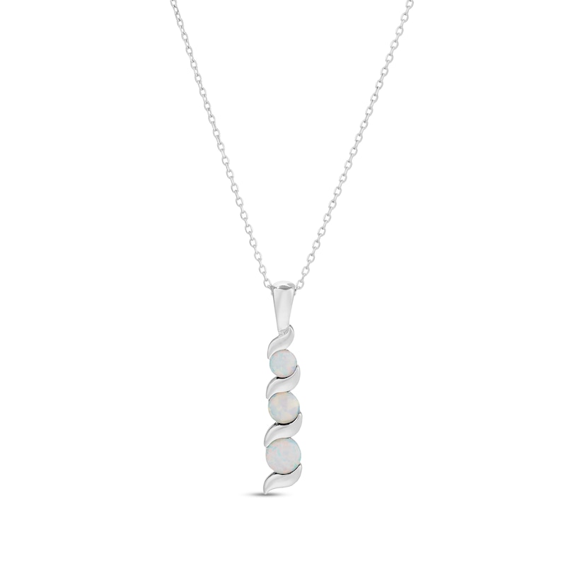 Journey Lab-Created Opal Three Stone Cascading Linear Drop Pendant in 14K White gold