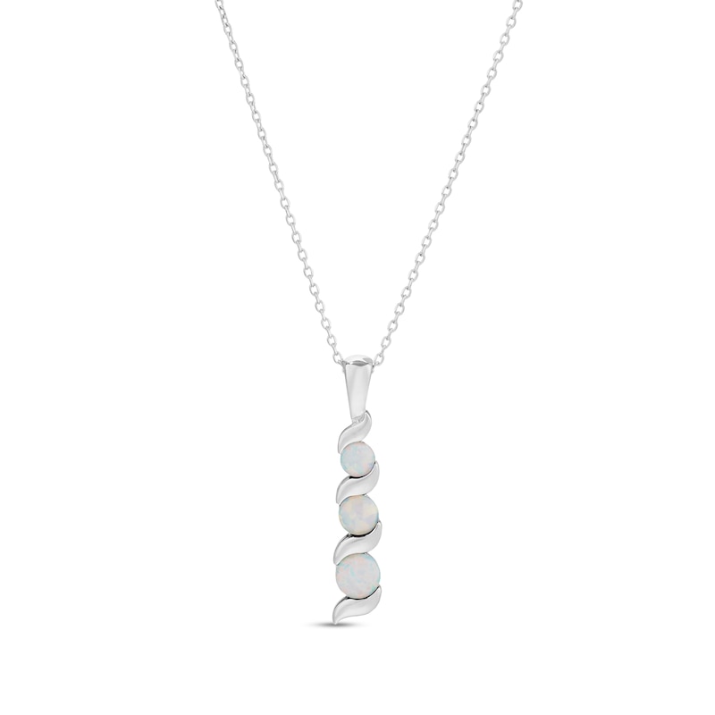 Main Image 1 of Journey Lab-Created Opal Three Stone Cascading Linear Drop Pendant in 14K White gold