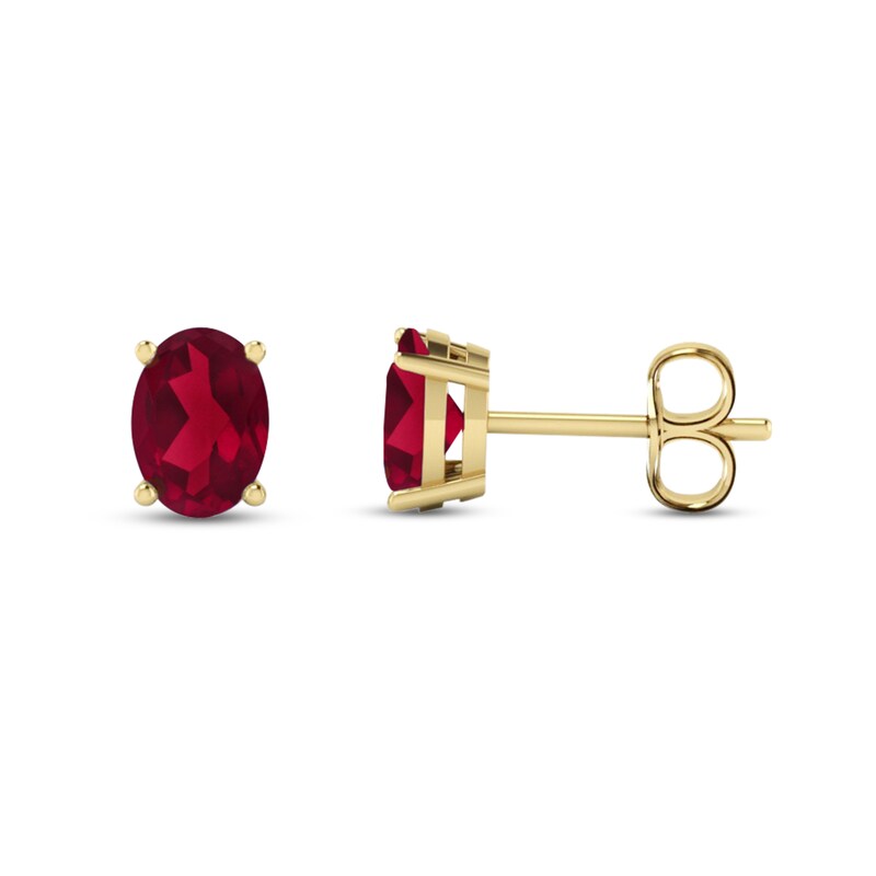 Main Image 1 of Oval Lab-Created Ruby Stud Earrings in 14K Gold
