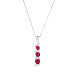 Journey Lab-Created Ruby Three Stone Cascading Linear Drop Pendant in 14K White gold