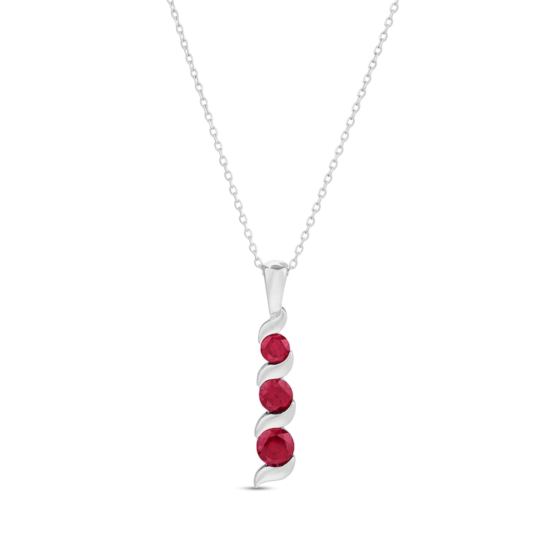Main Image 1 of Journey Lab-Created Ruby Three Stone Cascading Linear Drop Pendant in 14K White gold