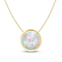 7.0mm Lab-Created Opal Bezel-Set Solitaire Pendant in 14K Gold