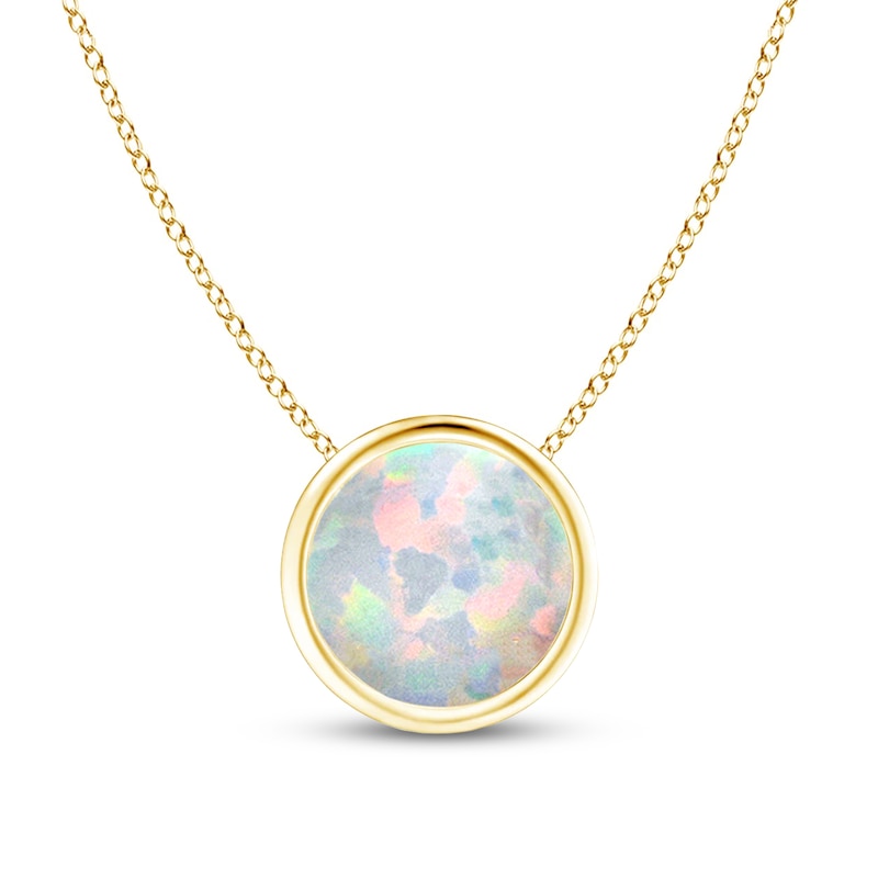 7.0mm Lab-Created Opal Bezel-Set Solitaire Pendant in 14K Gold