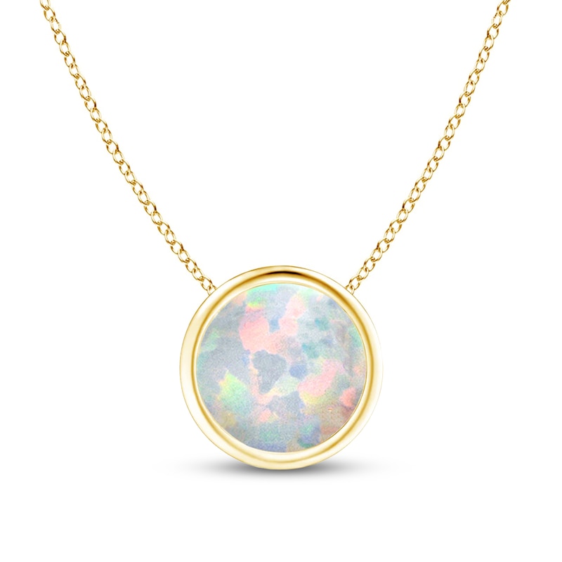 Main Image 1 of 7.0mm Lab-Created Opal Bezel-Set Solitaire Pendant in 14K Gold