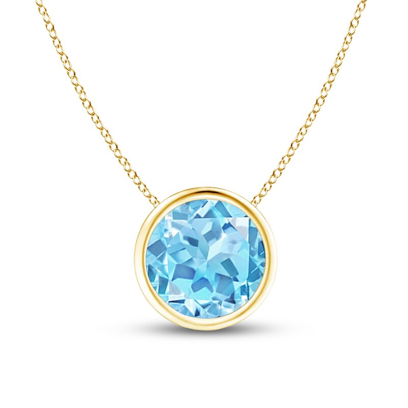 Main Image 1 of 7.0mm Swiss Blue Topaz Bezel-Set Solitaire Pendant in 14K Gold