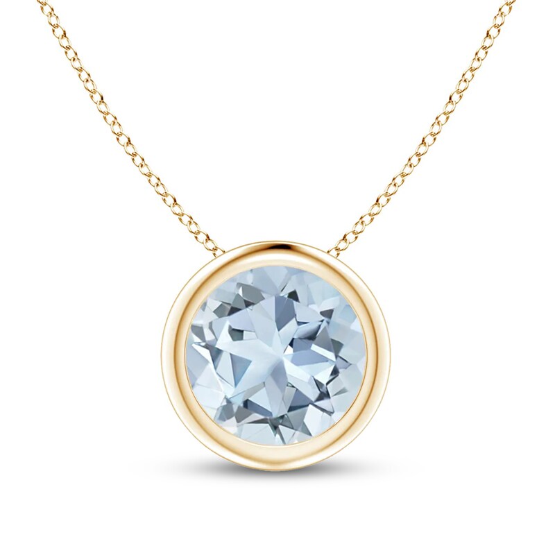 Main Image 1 of 7.0mm Aquamarine Bezel-Set Solitaire Pendant in 14K Gold