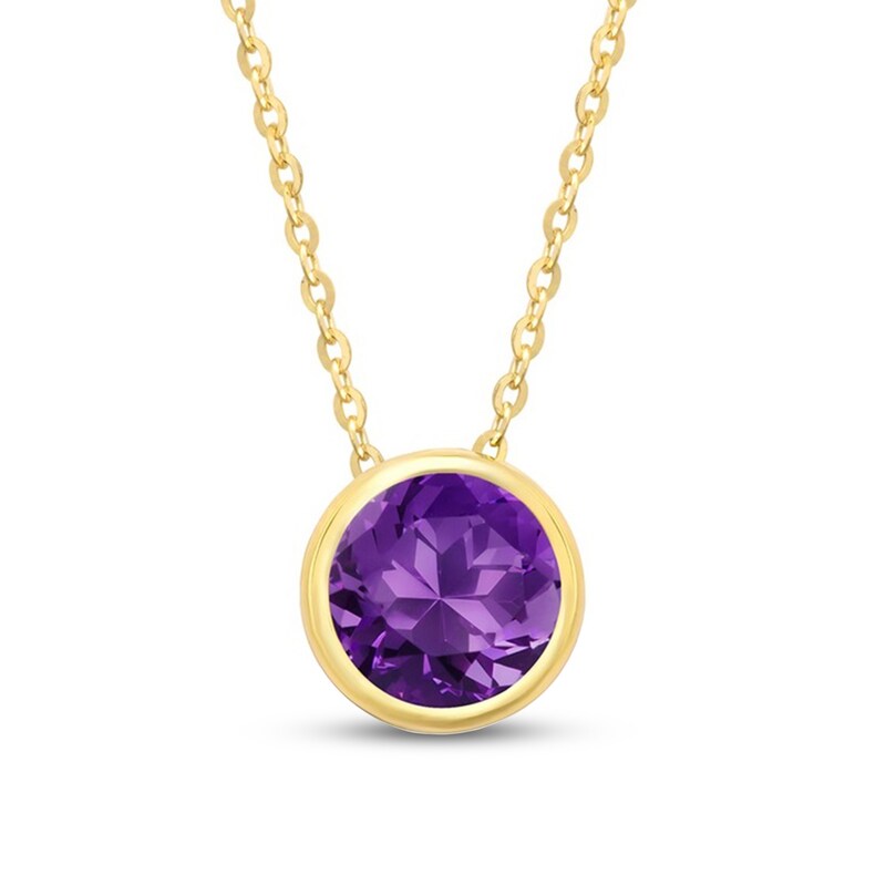 Main Image 1 of 7.0mm Amethyst Bezel-Set Solitaire Pendant in 14K Gold
