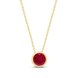 7.0mm Lab-Created Ruby Bezel-Set Solitaire Pendant in 14K Gold
