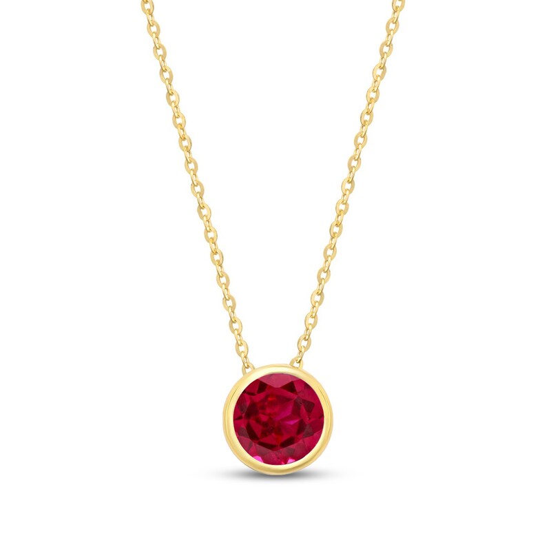 Main Image 1 of 7.0mm Lab-Created Ruby Bezel-Set Solitaire Pendant in 14K Gold