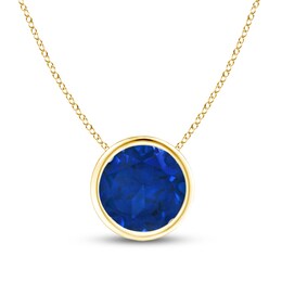 7.0mm Blue Lab-Created Sapphire Bezel-Set Solitaire Pendant in 14K Gold