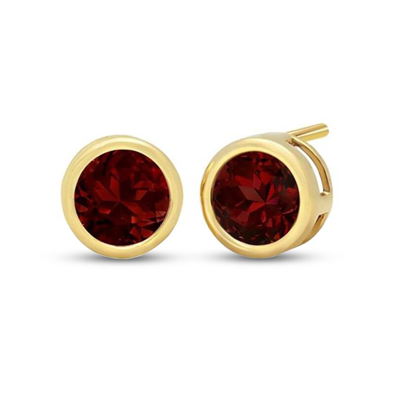 6.0mm Garnet Bezel-Set Solitaire Stud Earrings in 14K Gold