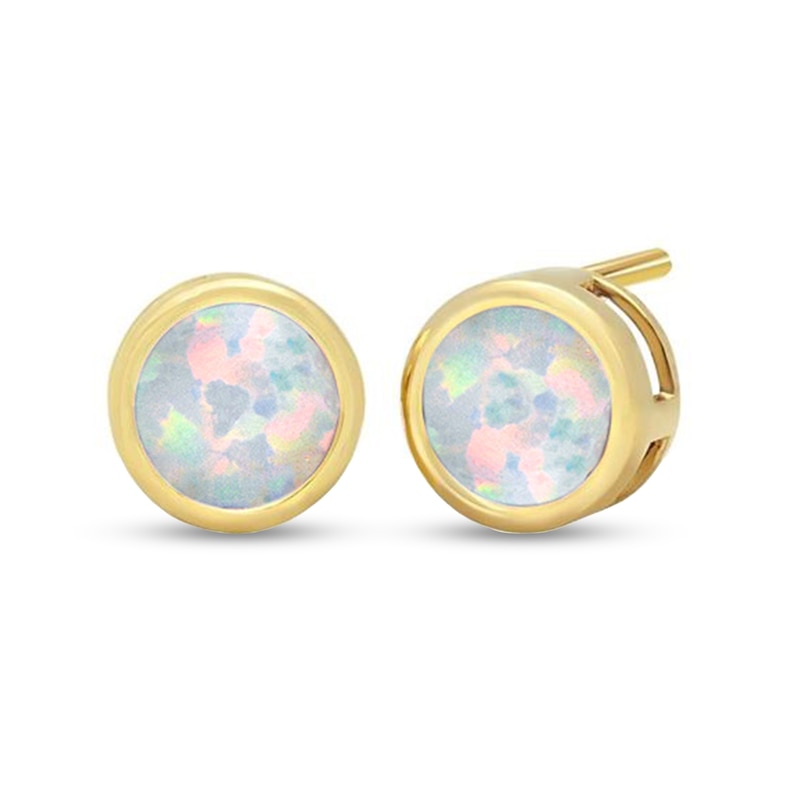 Main Image 1 of 6.0mm Lab-Created Opal Bezel-Set Solitaire Stud Earrings in 14K Gold
