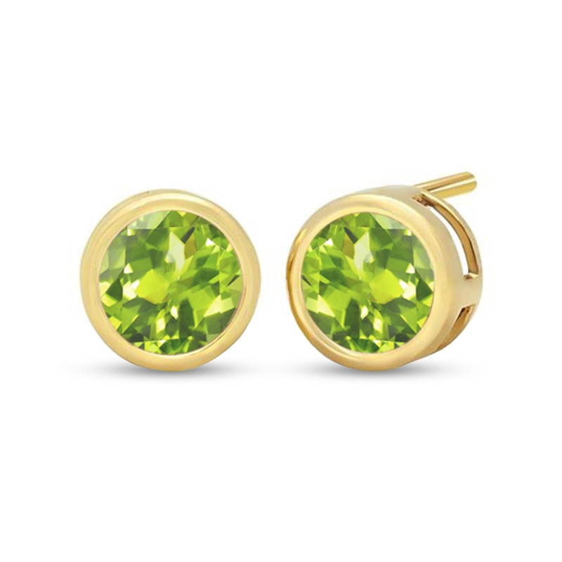 6.0mm Peridot Bezel-Set Solitaire Stud Earrings in 14K Gold