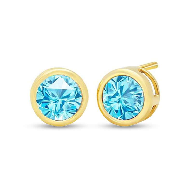 6.0mm Swiss Blue Topaz Bezel-Set Solitaire Stud Earrings in 14K Gold