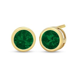 6.0mm Lab-Created Emerald Bezel-Set Solitaire Stud Earrings in 14K Gold