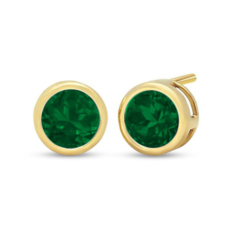 Main Image 1 of 6.0mm Lab-Created Emerald Bezel-Set Solitaire Stud Earrings in 14K Gold