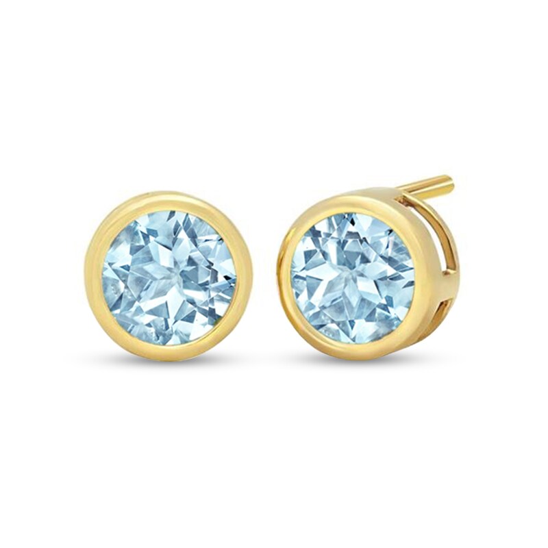 6.0mm Aquamarine Bezel-Set Solitaire Stud Earrings in 14K Gold