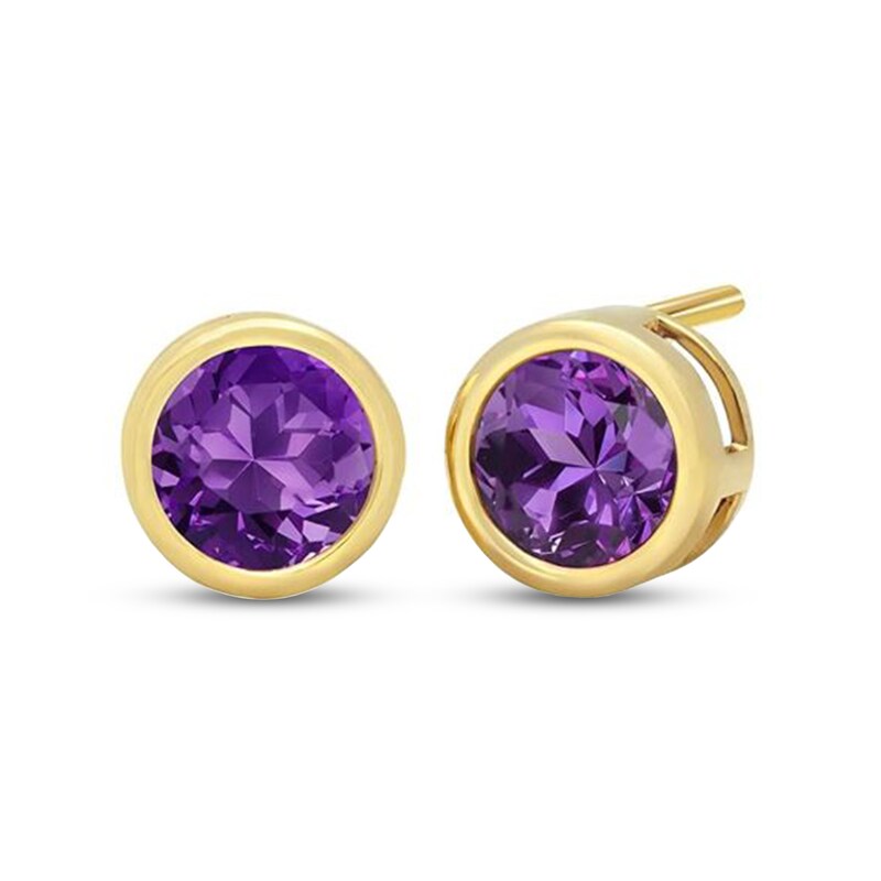 6.0mm Amethyst Bezel-Set Solitaire Stud Earrings in 14K Gold