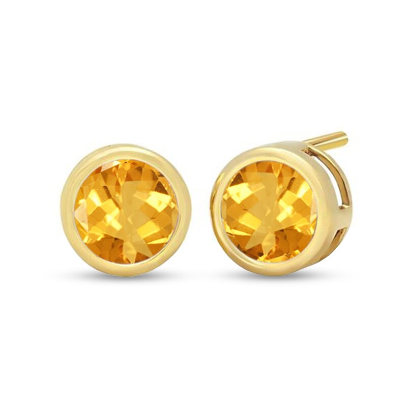 6.0mm Citrine Bezel-Set Solitaire Stud Earrings in 14K Gold