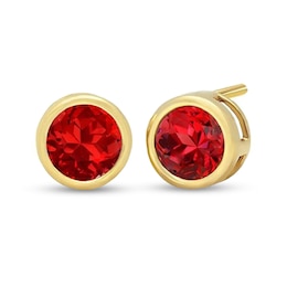 6.0mm Lab-Created Ruby Bezel-Set Solitaire Stud Earrings in 14K Gold
