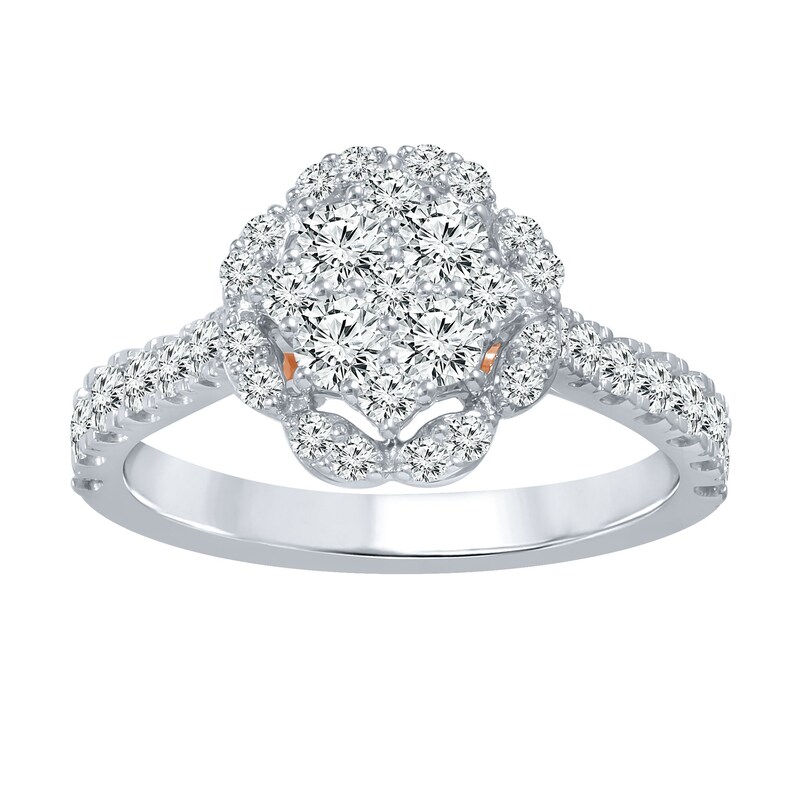 Main Image 1 of 1 CT. T.W. Composite Diamond Scalloped Frame Engagement Ring in 14K Two-Tone Gold