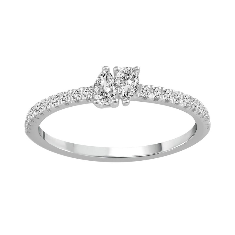 Main Image 1 of 1/3 CT. T.W. Pear-Shaped Diamond Two Stone Promise Ring in 10K White Gold