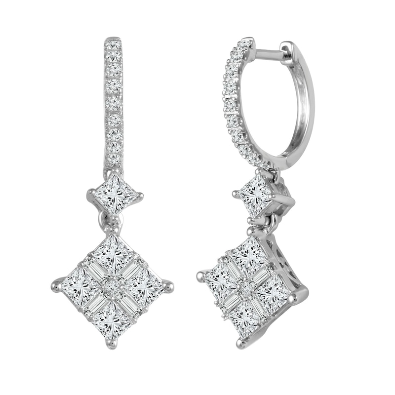 1-1/2 CT. T.W. Composite Diamond Tilted Square Drop Earrings in 14K White Gold