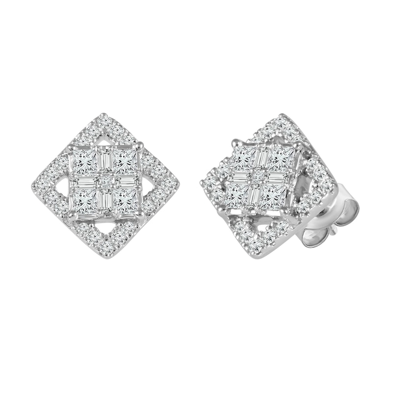 5/8 CT. T.W. Composite Diamond Square Stud Earrings in 14K White Gold