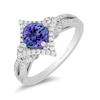 Thumbnail Image 1 of Enchanted Disney Ultimate Princess Tanzanite and 1/3 CT. T.W. Diamond Tilted Frame Engagement Ring in 14K White Gold