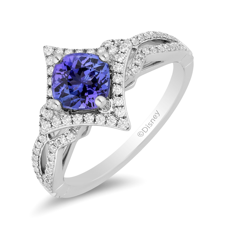 Main Image 1 of Enchanted Disney Ultimate Princess Tanzanite and 1/3 CT. T.W. Diamond Tilted Frame Engagement Ring in 14K White Gold
