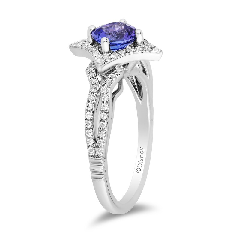 Main Image 2 of Enchanted Disney Ultimate Princess Tanzanite and 1/3 CT. T.W. Diamond Tilted Frame Engagement Ring in 14K White Gold