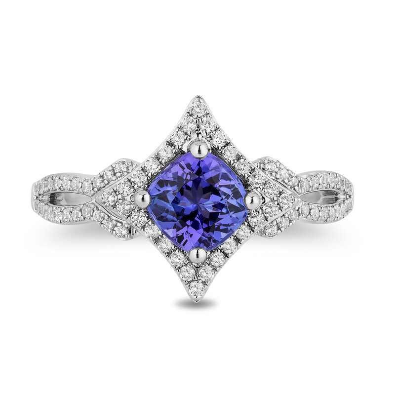 Main Image 4 of Enchanted Disney Ultimate Princess Tanzanite and 1/3 CT. T.W. Diamond Tilted Frame Engagement Ring in 14K White Gold